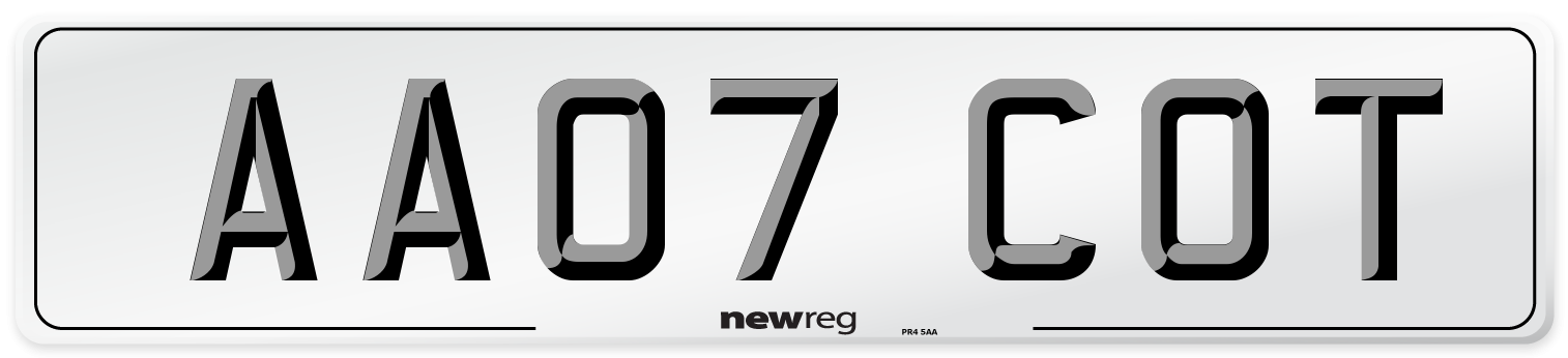 AA07 COT Number Plate from New Reg